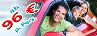 Familie im Auto, Preis ab 96 € pro Person