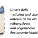 Foto unseres Bedien-Roboters Bella mit Funktionsbeschreibung