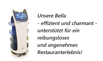 Foto unseres Bedien-Roboters Bella mit Funktionsbeschreibung
