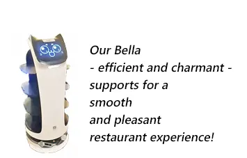 Photo of our service robot Bella with a short description of its functions